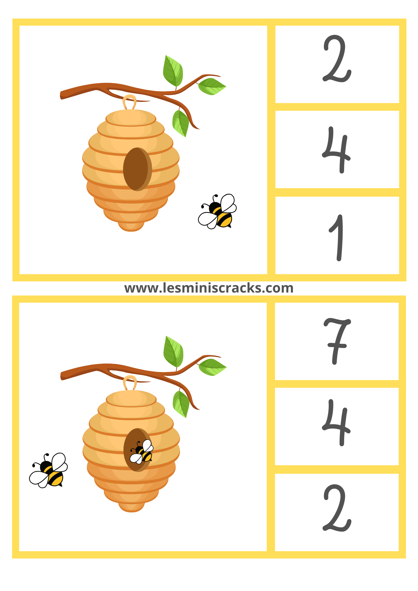 Cartes à pinces sur le thème des abeilles