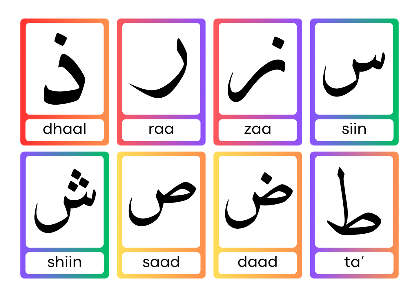 cartes alphabet arabe