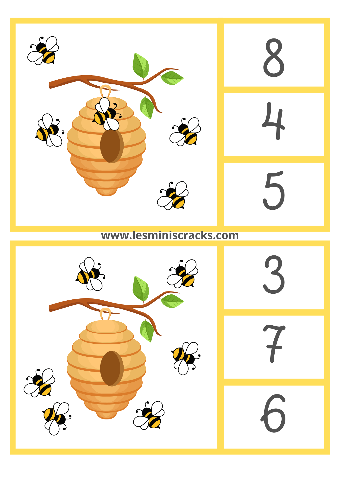 Cartes à pinces sur le thème des abeilles