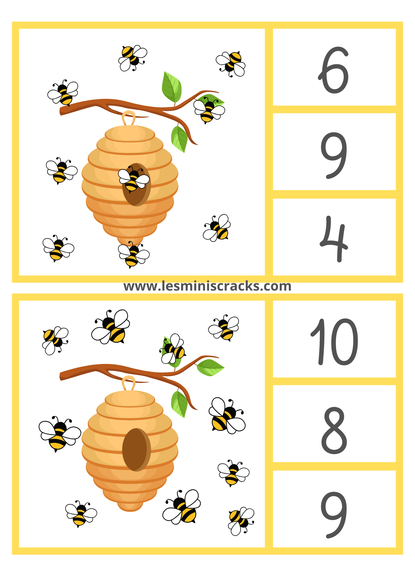Cartes à pinces sur le thème des abeilles