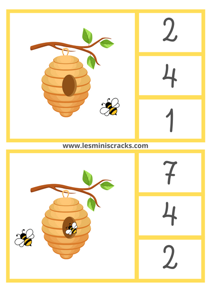 Cartes à pinces sur le thème des abeilles