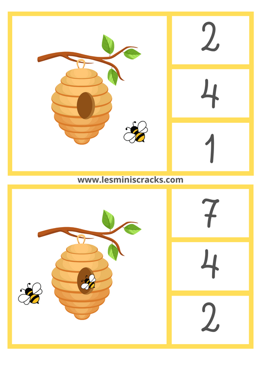Cartes à pinces sur le thème des abeilles