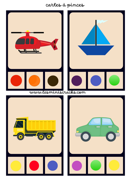 Cartes à pinces sur le thème des transports