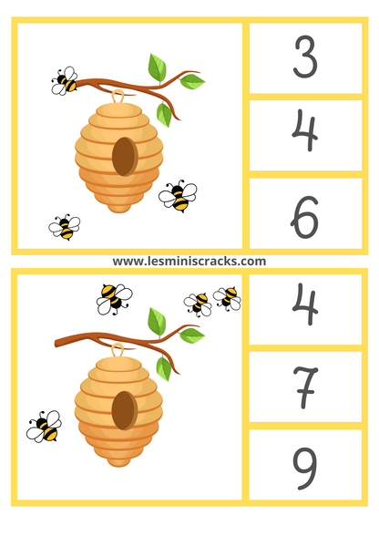 Cartes à pinces sur le thème des abeilles