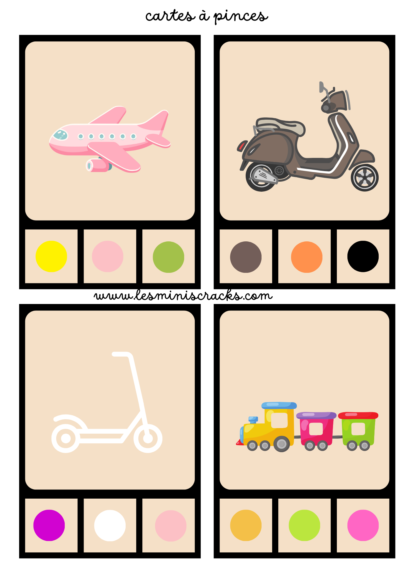 Cartes à pinces sur le thème des transports