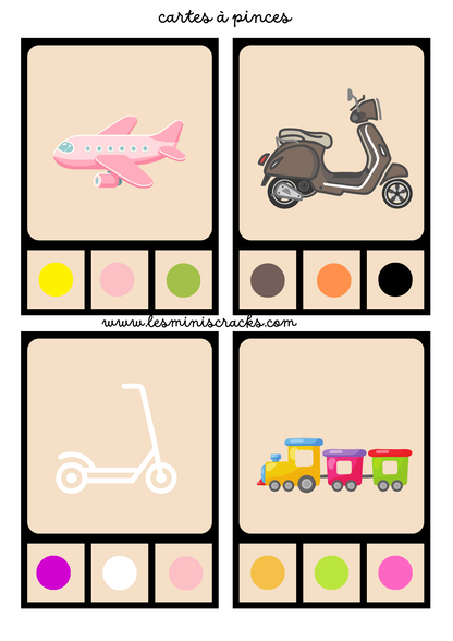 Cartes à pinces sur le thème des transports